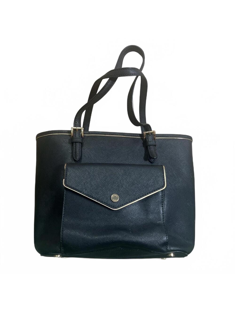 Michael Kors Jet Set Travel Black Saffiano Leather Tote with Gold Trim and Front